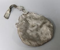 A late 19th century embossed silver mounted evening bag, import marks for London, 1892.