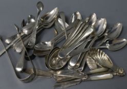 A set of six silver shell and thread pattern teaspoons and sundry flatware, including five other