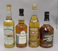 Six bottles: Powers Irish whiskey, Macleod's single