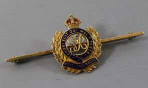 A George VI 15ct gold and enamel Royal Engineers brooch