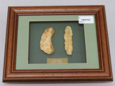 A collection of framed Neolithic and other tools and flint arrow heads, including a Paleolithic fine