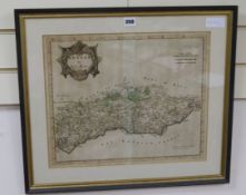 Robert Morden, hand coloured engraving, Map of Sussex 35.5 x 43cm