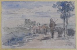 Eugene Louis Boudin (1824-1898)pencil and watercolourGoatherder on a laneinitialled3.5 x 5.5in.