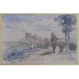 Eugene Louis Boudin (1824-1898)pencil and watercolourGoatherder on a laneinitialled3.5 x 5.5in.