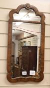 A Queen Anne style gilt edged walnut wall mirror W.30cm