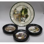 Three F & R Pratt pot lids and a Doulton plate