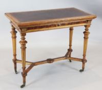 Gillows & Co. A Victorian parcel gilt thuya wood and burr wood combined card and writing table, with