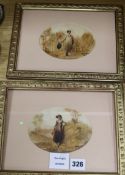 H. Harding?, two watercolours with bodycolour, portraits of a farmer and a lady, signed and dated