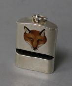 An early 20th century silver whistle enamelled with the head of a fox, Sampson Mordan & Co, Chester,