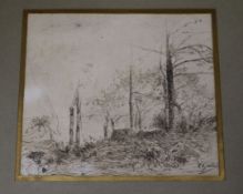 'Labbe', pen and ink, 'Le Guetal' 13 x 14cm