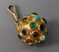 An Italian 18ct gold and multi-gem set spherical pendant, diameter 25mm.