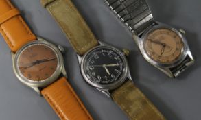 A stainless steel Bulova military manual wind wrist watch and two other wrist watches, Kelbert and