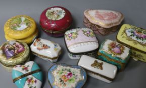 Eleven Limoges and other Continental porcelain trinket boxes, nine gilt metal-mounted and with