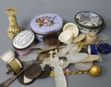 Three enamel patch boxes and other collectables