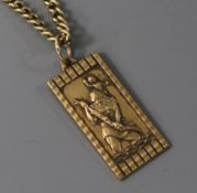 A 9ct gold rectangular St Christopher pendant on 9ct gold chain