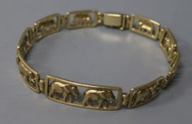 A yellow metal openwork 'elephant' bracelet