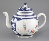 A large Chinese famille rose teapot and cover, late Qianlong period, painted with luohan in