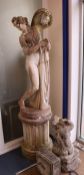 A reconstituted stone statue of Venus on a plinth column base W.50cm approx.