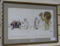 Alfred Leete, pen, ink and watercolour, caricature 'She does 30 miles on a gallon of petrol', 26 x