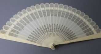 A 19th century brise fan, foliate pierced length 17cm