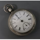 An early 20th century mixed metal Waltham pocket watch, the back decorated with a gun dog.