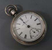 An early 20th century mixed metal Waltham pocket watch, the back decorated with a gun dog.