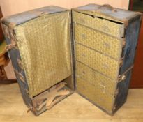 A fitted cabin trunk and a leather suitcase trunk W.108cm suitcase W.96cm