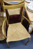 Six bentwood rush seat chairs