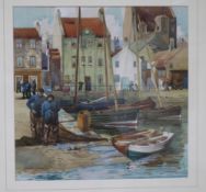 Walter M. Cuthill (fl. 1929-1946), gouache, 'Newhaven Harbour, Edinburgh' and another, 'John Knox'