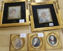 After Francis Wheatley, a set of four engravings of The Seasons, gilt framed and three portrait