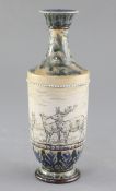 Hannah Barlow for Doulton Lambeth. A sgraffito 'deer' vase, date code for 1879, with blue and