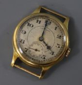 A gentleman's mid size 1930's? 18ct gold manual wind Longines wrist watch, no strap.