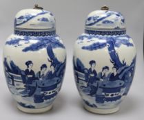 A pair of Chinese blue and white lidded jars height 35cm