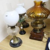 Five Victorian oil lamps, some converted to electricity