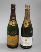 A bottle of Pol Roger Champagne and a bottle of Veuve Clicquot ponsardine