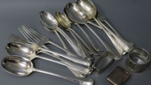 A late Victorian part matched service of silver Old English rat-tail pattern flatware, mostly