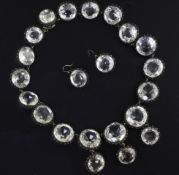 A mid to late 19th century white metal and rock crystal drop necklace and pair of matching earrings,