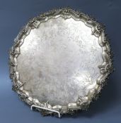 A Victorian engraved silver salver, William Smily, London, 1863, 30.3cm, 28.5 oz.