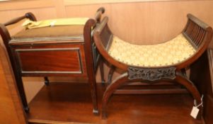 A late Victorian mahogany piano stool and another W.59cm and 58cm