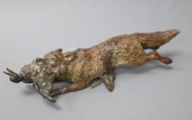 A Viennese cold-painted bronze group of a fox and a duck