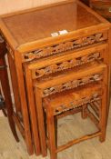 A quartetto of Chinese carved hardwood tea tables W.53cm