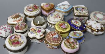 A collection of Limoges and other Continental gilt metal-mounted porcelain trinket boxes,