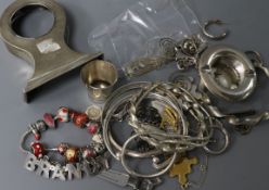 A quantity of assorted mainly silver items including jewellery and clock case.