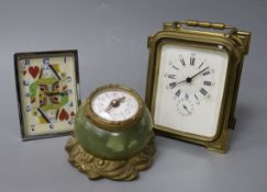 Three desk clocks including Queen of Hearts