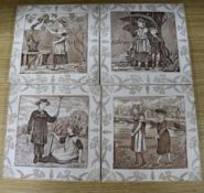 A set of four Victorian printed tiles 'Months of the Year'