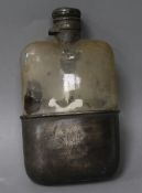 A late Victorian silver mounted glass hip flask, London, 1896, 15.6cm.
