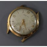 A gentleman's 9ct gold Certina manual wind wrist watch, no strap