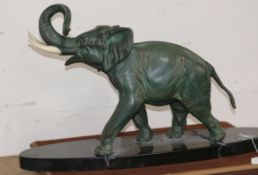 Irene Rochard. A patinated spelter figure of an elephant (base damaged)