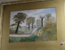 19th century English Naieve School, watercolour, Landscape with country lane