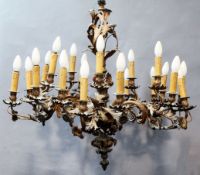 A 19th century ormolu five branch chandelier, formed of acanthus scrolls interspersed with